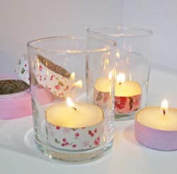 Velas decoradas con cinta de tela adhesiva o fabric tape