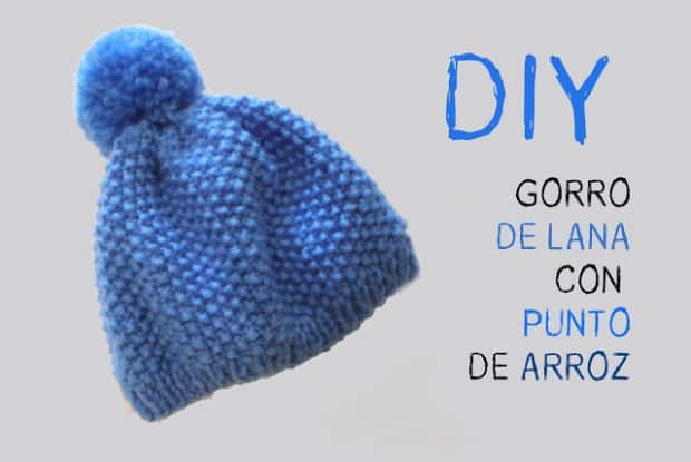 Gorro de lana a punto de arroz