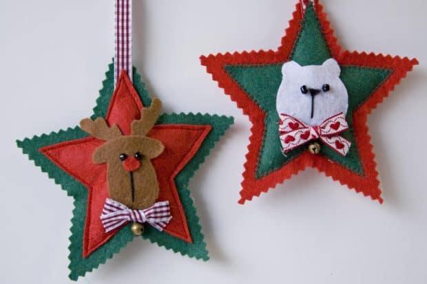 Adornos para el árbol de navidad: estrellas de fieltro