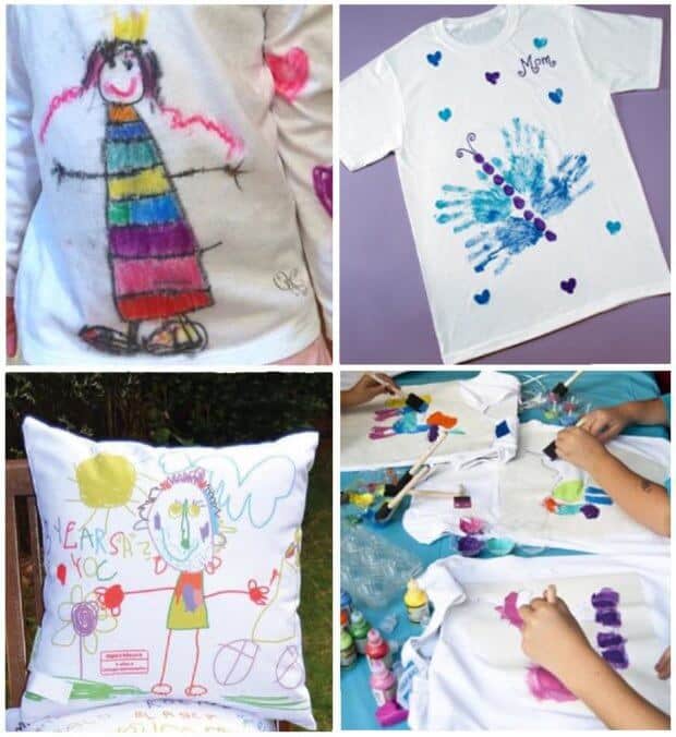 Diferentes dibujos sobre tela realizados por niños